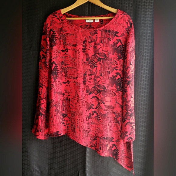 CHICO'S 100% Silk Multi-Design Printed Blouse Size:2 Red & Black. - Picture 3 of 7